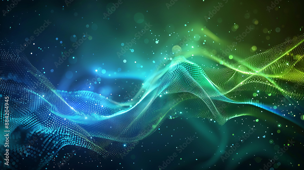 Digital Wave: Vibrant Blue and Green Particles Digital Wave: Vibrant Blue and Green Particles