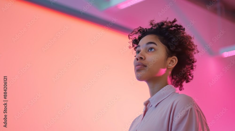 Educator with Pink Projector Screen Educator with Pink Projector Screen