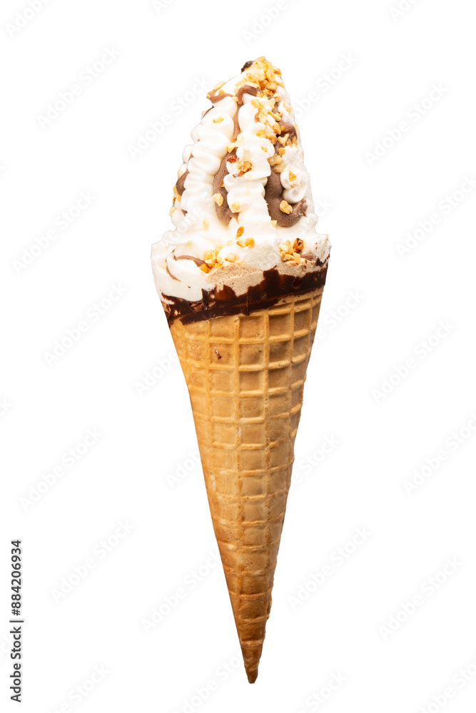 Ice cream with nuts and chocolate isolated on white background. Ice cream with nuts and chocolate isolated on white background.