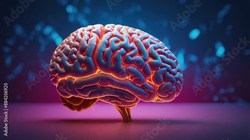 3d rendered illustration of human brain in neon background