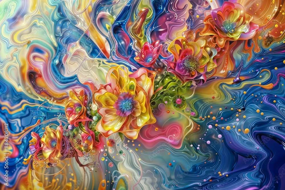 Abstract Flowers and Waves. Colorful swirls and shapes evoke blooming flowers and crashing waves. Abstract Flowers and Waves. Colorful swirls and shapes evoke blooming flowers and crashing waves.