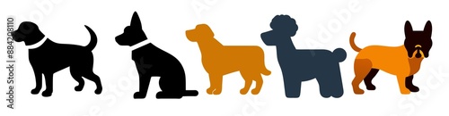 Top five Famous Dog Breed Stickers, Labrador Retriever, German Shepherd, Golden Retriever, Poodle, French Bulldog