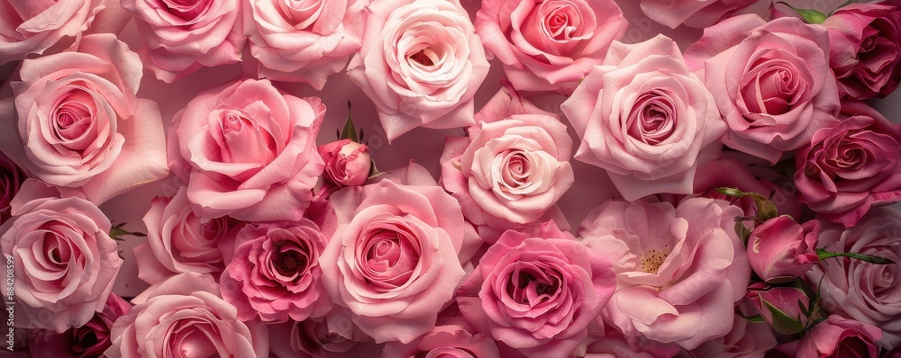 A close up of a bunch of pink roses. A close up of a bunch of pink roses.