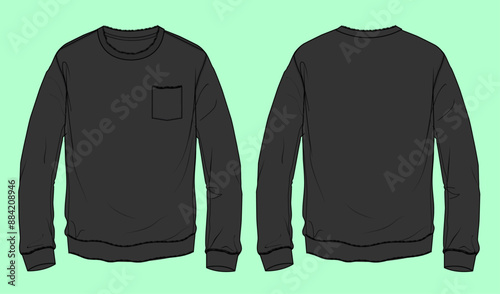 mens terry fleeces black raw edge sweatshirt fashion illustration flat sketch vector. 