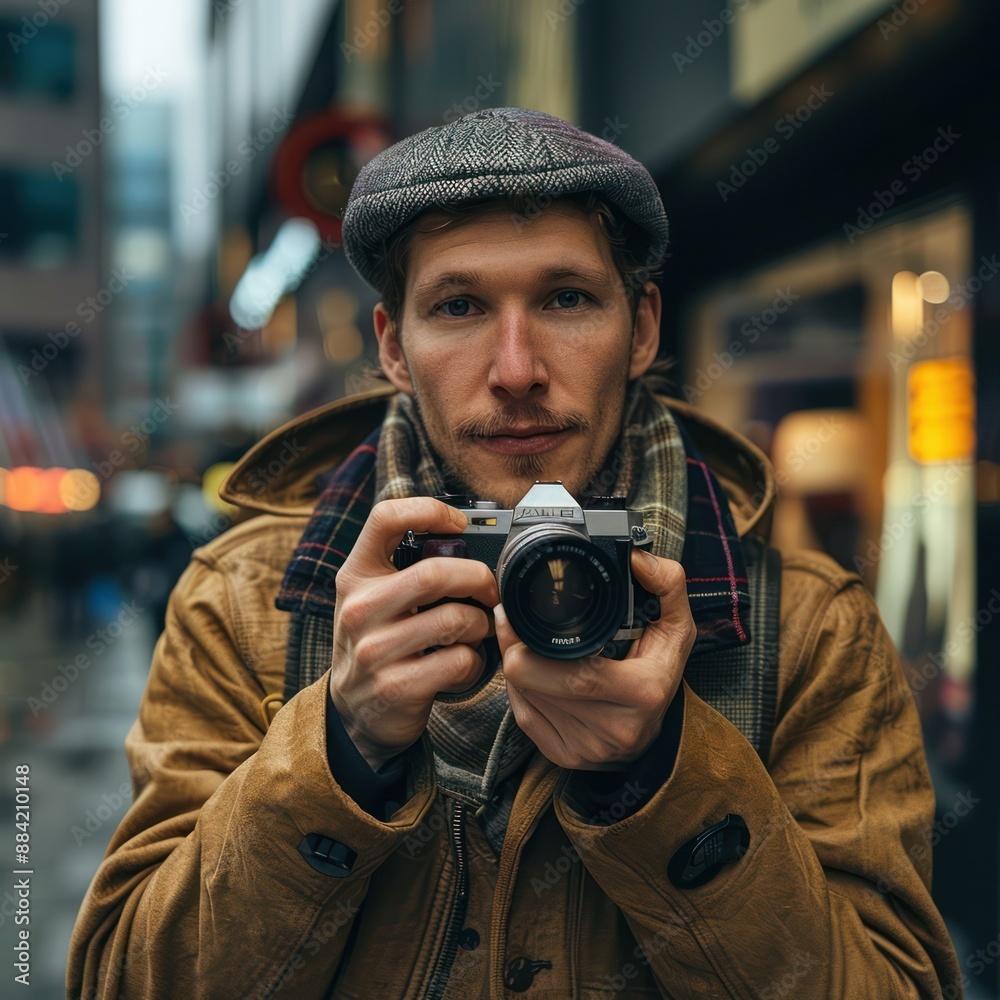 Man With a Camera in a City Street