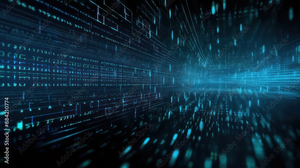 Fototapeta premium Abstract Digital Tunnel With Blue Light and Binary Code