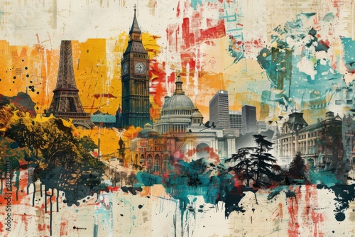 Urban Collage with Iconic Landmarks photo