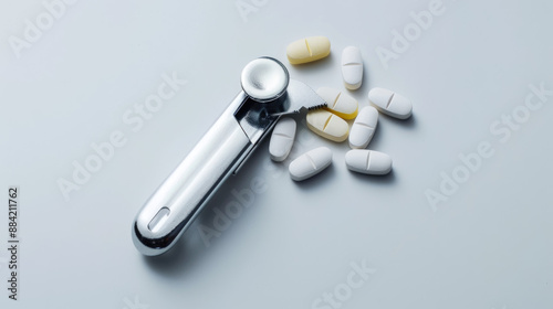 A single pill cutter on a white background, symbolizing medication management