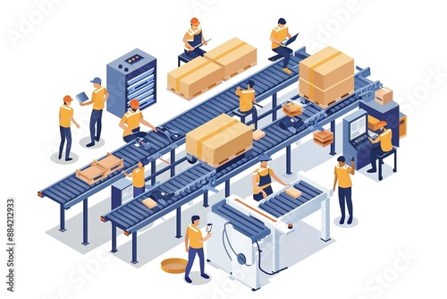 Industry Engineer and Technicians team concept production line factory at conveyor installation