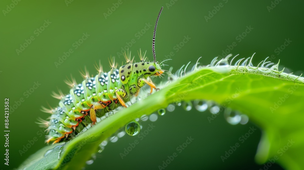 Focus Photo of a Catterpilar on a Leaf with Copy Space Focus Photo of a Catterpilar on a Leaf with Copy Space