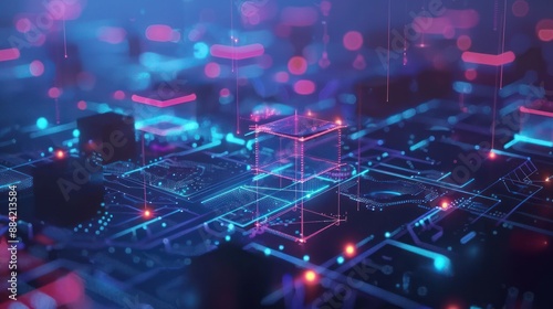 Abstract Digital Circuitry Illuminated With Pink and Blue Lights