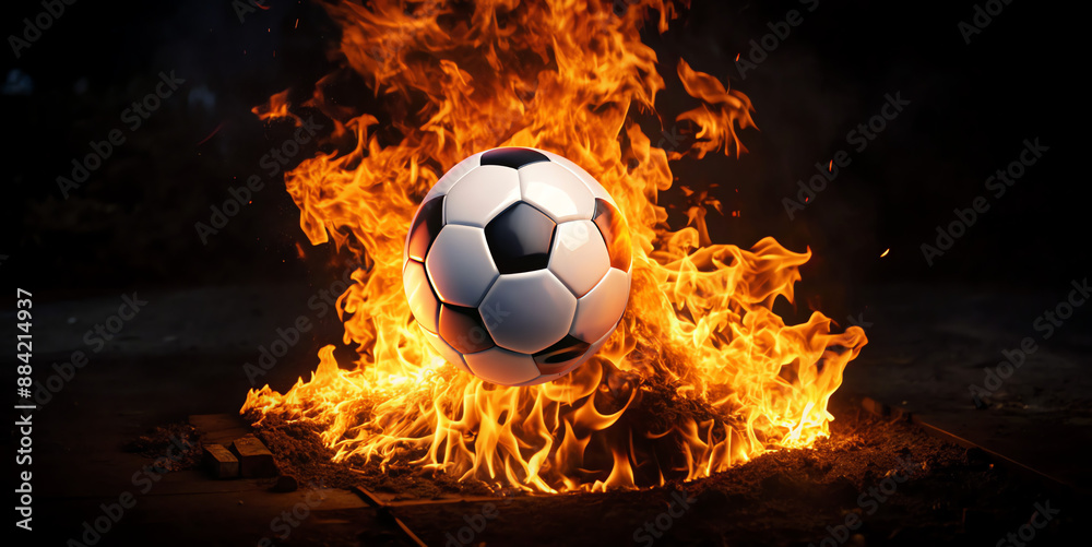 Fototapeta premium Soccer ball flying on fire 