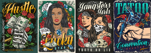 Hustle life set posters colorful