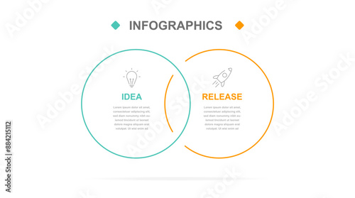 Business infographics. Infographics with 2 steps or options. A thin linear infographic with circle template for a presentation or website. Timeline of processes