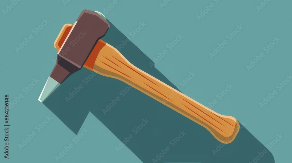A detailed digital illustration features a hammer with a wooden handle and metal head, casting a long shadow against a solid background, highlighting craftsmanship tools. A detailed digital illustration features a hammer with a wooden handle and metal head, casting a long shadow against a solid background, highlighting craftsmanship tools.
