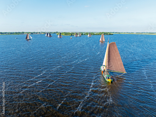 Aerial from skutsjessilen on the Heegermeer in the Netherlands photo