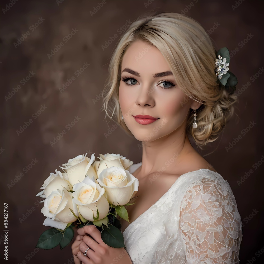 Naklejka premium bride with bouquet of flowers