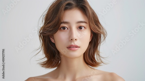 A young woman with short brown hair looks directly at the camera.