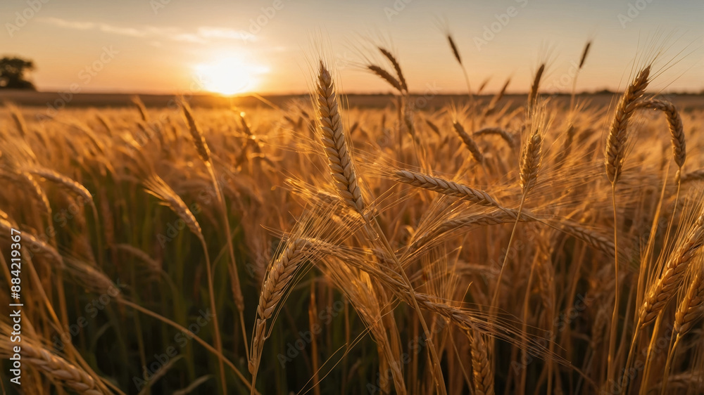 Golden Wheat Field Swaying in the Breeze at Sunset Golden Wheat Field Swaying in the Breeze at Sunset