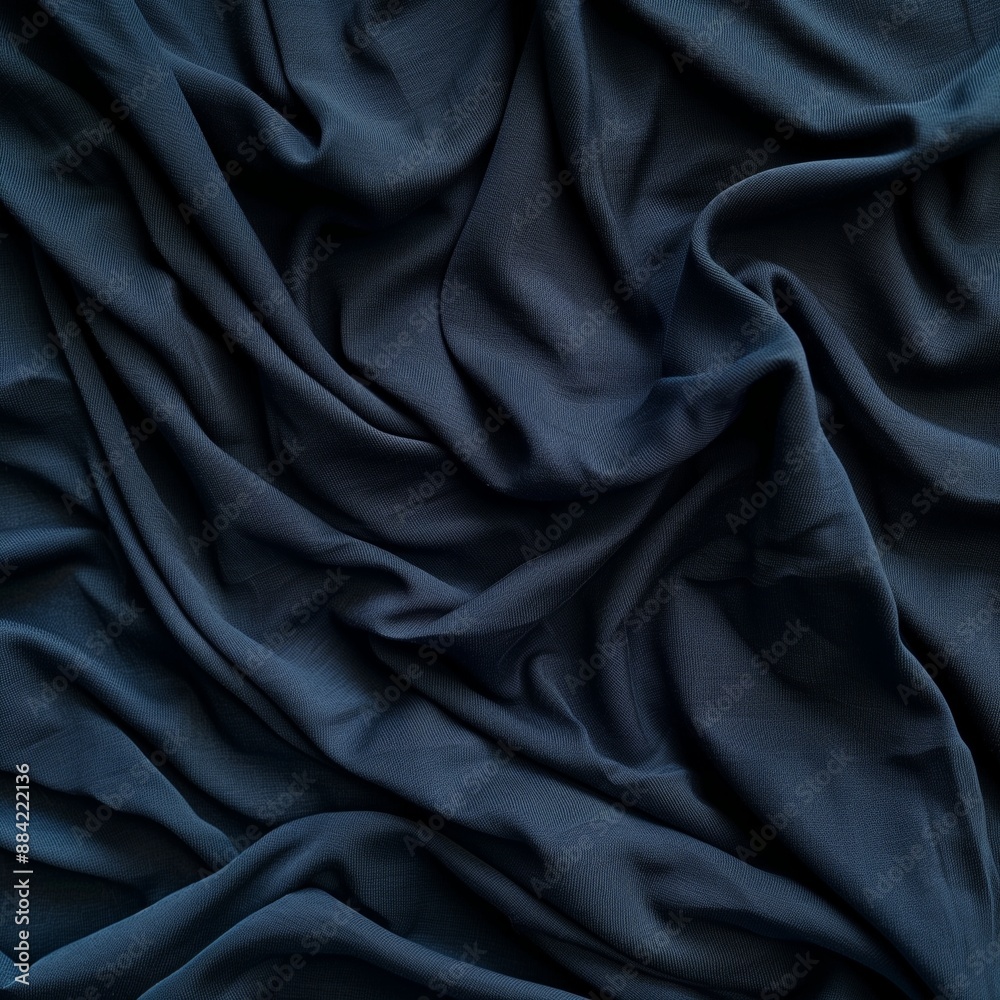 Fototapeta premium Dark blue fabric with elegant soft waves and folds