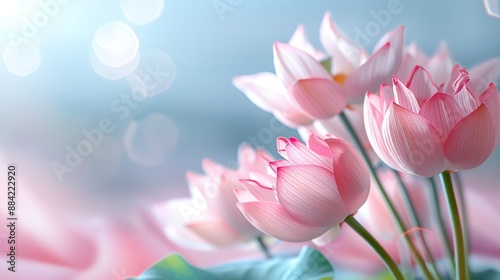   A cluster of vibrant pink blossoms arranged in a vase upon a tranquil blue and pink floral aquarium beneath © Sonya