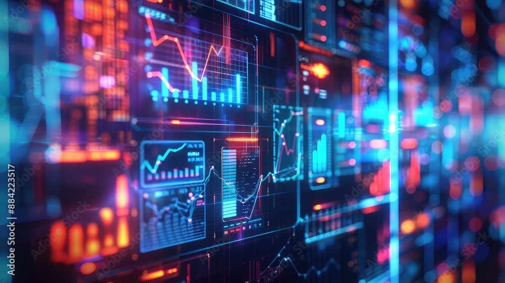 Applications icons and graphs on virtual screen. Business, internet and technology concept Applications icons and graphs on virtual screen. Business, internet and technology concept