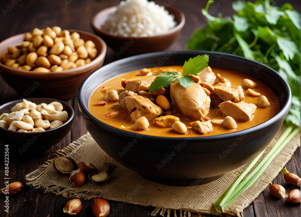 Massaman curry with chicken, roasted peanuts, and a rich, aromatic sauce. Massaman curry with chicken, roasted peanuts, and a rich, aromatic sauce.