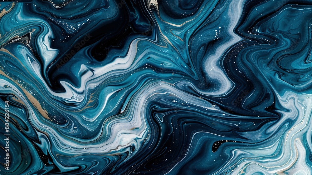 Fototapeta premium Blue, Black, White Abstract Painting with Dots -