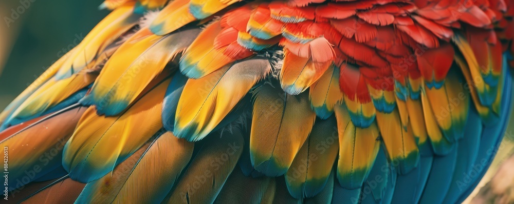 Obraz premium A close up of a bird's colorful feathers, with a mix of red, blue.
