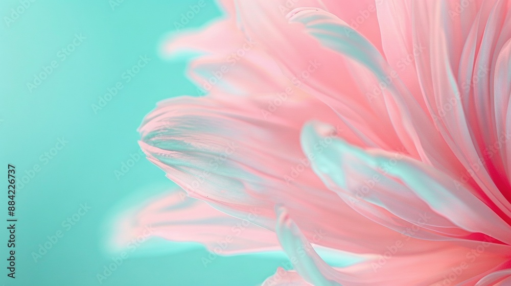 A pink flower in focus on a blue-green background with a blurred center A pink flower in focus on a blue-green background with a blurred center