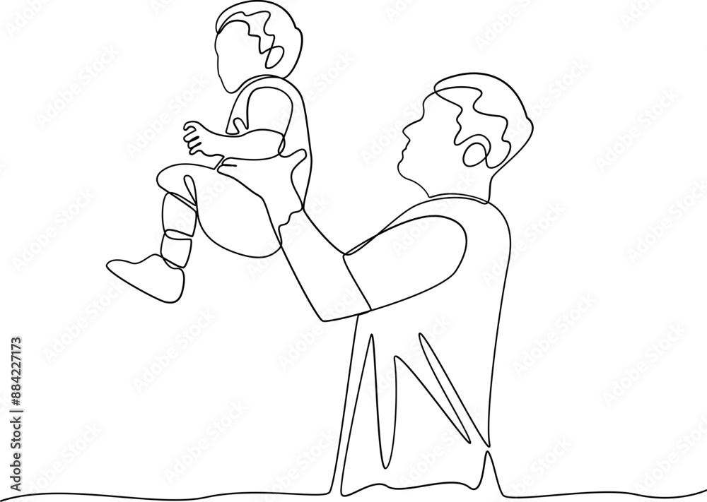 Obraz premium Father and son one line art illustration