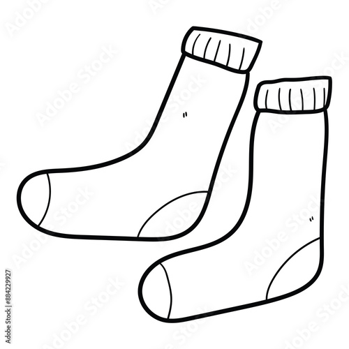 Hand drawn doodle a pair of warm socks on white background.