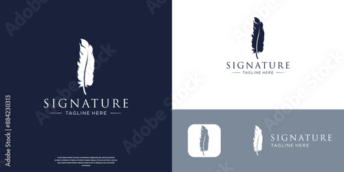 luxury quill feather logo design template inspiration.