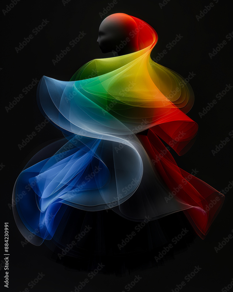 Naklejka premium Artwork of Color Explosion Dynamic Movement of Fabric in an Artistic Display, Capturing the Vibrant Play of Colors and Textures in a Mesmerizing Abstract Composition Brainstorming Magazine Background