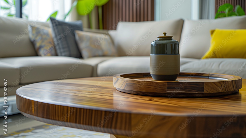 Close-up to a coffee table in a living room with modern style interior Close-up to a coffee table in a living room with modern style interior