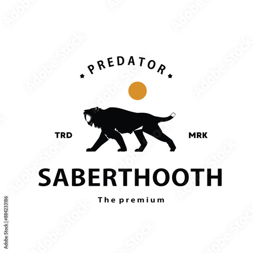 vintage retro hipster saberthooth logo outline silhouette art icon	