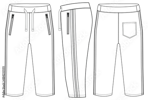 Three quarter Shorts trousers design concept vector template, with front and back view for Soccer, basketball, Volleyball,
