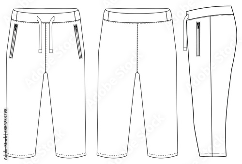 Three quarter Shorts trousers design concept vector template, with front and back view for Soccer, basketball, Volleyball,
