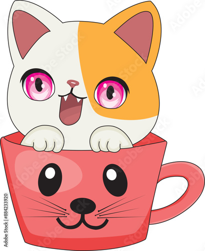 Cat in a coffee mug vector illustration