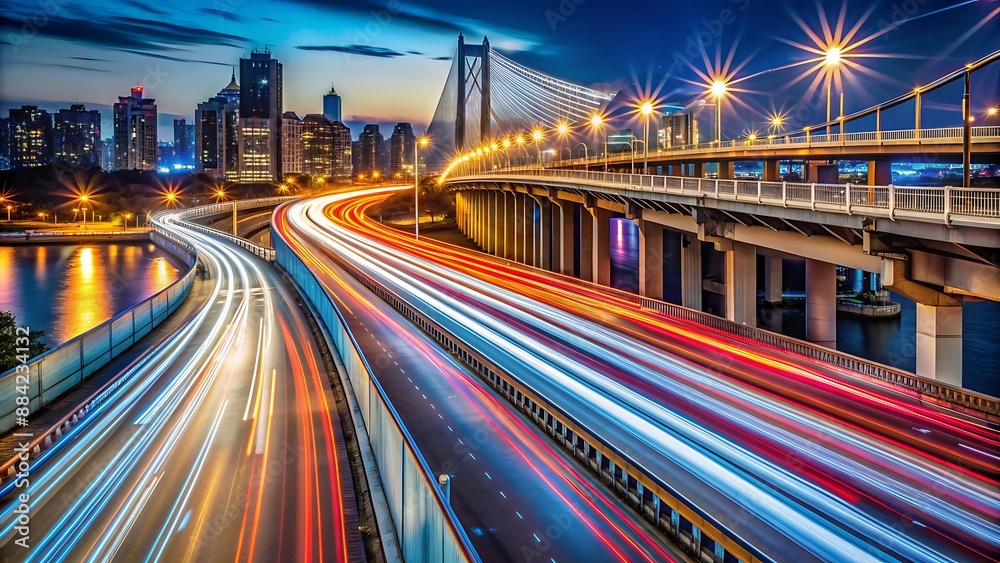 Fototapeta premium Cityscape with Bridge and Traffic Lights.