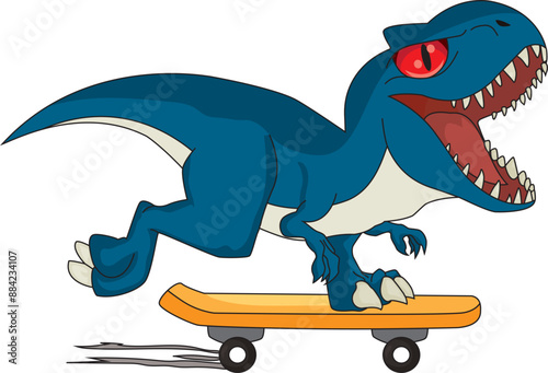 Cool blue Tyrannosaurus dinosaur riding skates vector