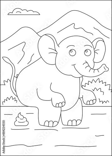 elephant funny pooping animal coloring book page