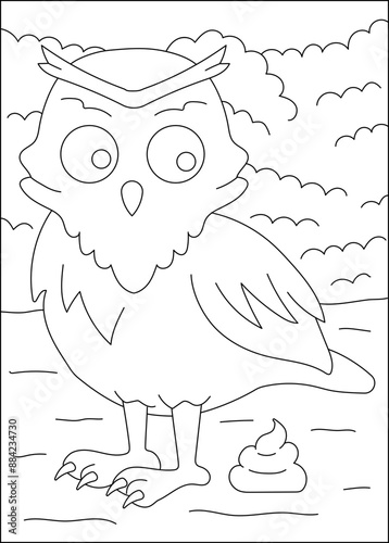 owl funny pooping animal coloring book page