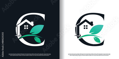 Green house logo design template with letter c concept Premium Vector