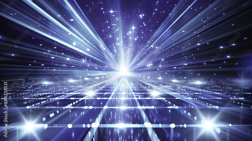 Futuristic Abstract Background with Light Rays and Shiny Glass Surface, Digital Environment Concept Futuristic Abstract Background with Light Rays and Shiny Glass Surface, Digital Environment Concept