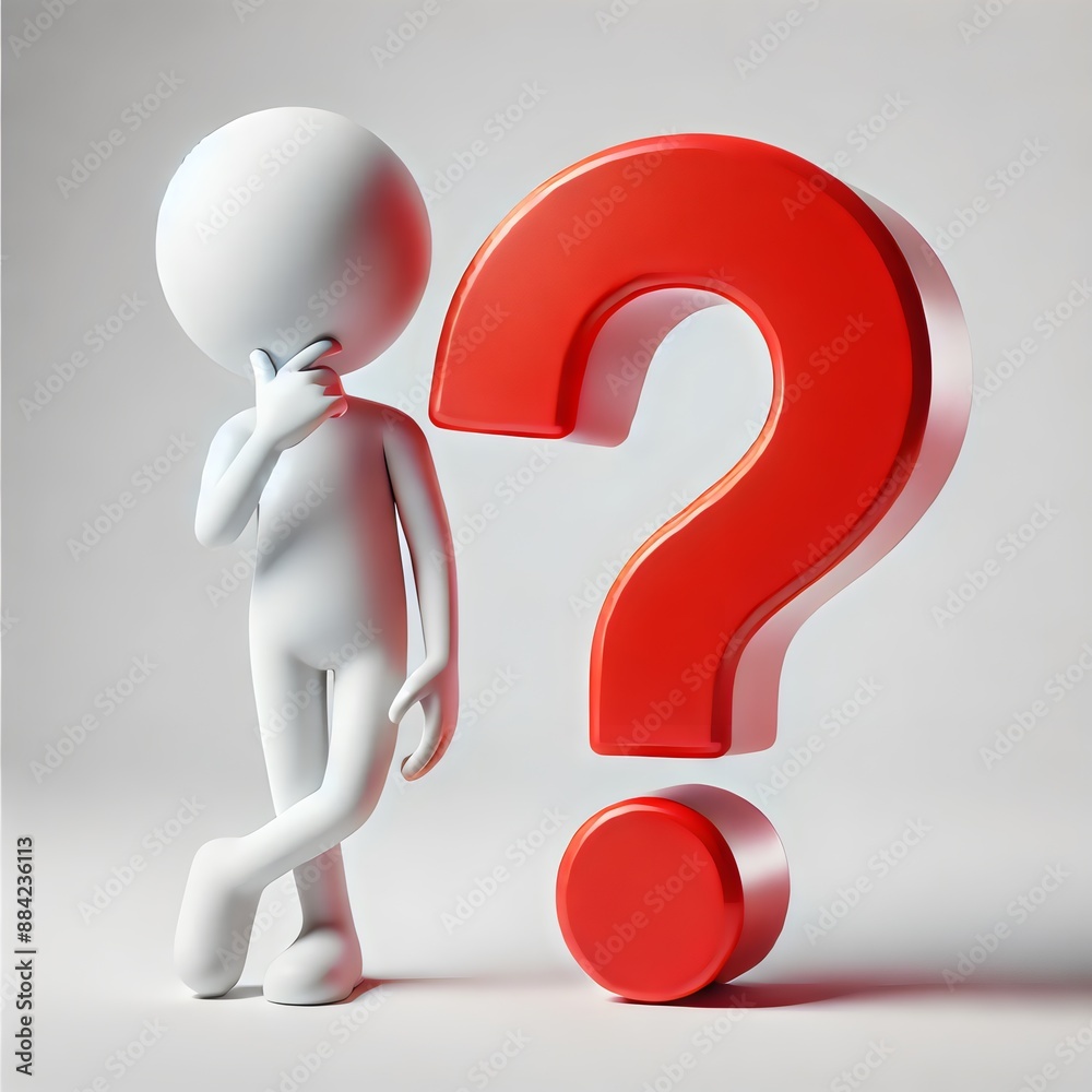A thought-provoking image featuring a white, faceless figure standing thoughtfully next to a large, red question mark A thought-provoking image featuring a white, faceless figure standing thoughtfully next to a large, red question mark