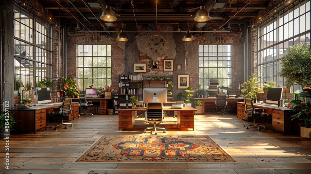 A modern and stylish loft office interior with wooden floors A modern and stylish loft office interior with wooden floors