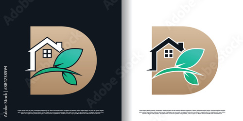 Green house logo design template with letter d concept Premium Vector