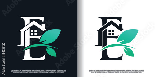 Green house logo design template with letter e concept Premium Vector