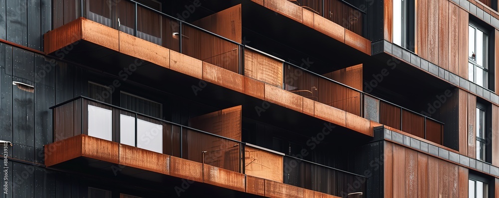 An apartment building with glass dividers An apartment building with glass dividers